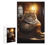 Jigsaw Puzzles for Adults 1000 PCS Fat Cat Beer Drinking Bar Adult Jigsaw Puzzle Family Game Presents for Women Birthday Present, Gifts, 1000 PCS