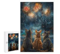 Jigsaw Puzzles for Adults 1000 PCS Firework Cats Starry Night Adult Jigsaw Puzzle Family Game Presents for Women Birthday Present, Gifts, 1000 PCS