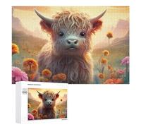 Jigsaw Puzzles for Adults 1000 PCS Floral Fantasy with Highland Cow Jigsaw Relaxing Games Analysis And Logic Unique Birthday And Xmas Gifts 1000 PCS