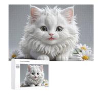 Jigsaw Puzzles for Adults 1000 PCS Fluffy White Kitten with Daisies Puzzle for Adults Relax Games Difficult Hard Gifts for Friends And Family 1000 PCS