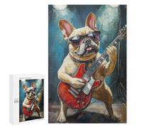 Jigsaw Puzzles for Adults 1000 PCS Frenchie Playing Guitar Painting-1 Jigsaw Puzzles for Teenagers Improve Memory Train Your Brain And Hands Stress Reduction Gifts 1000 PCS