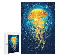 Jigsaw Puzzles for Adults 1000 PCS Glowing Jellyfish in Deep Blue Sea Adult Puzzles Brain Teaser Game Presents for Women Gifts for Friends And Family 1000 PCS