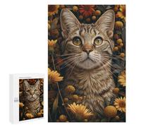 Jigsaw Puzzles for Adults 1000 PCS Grey Tabby Cat in Flowers Adult Puzzles Brain Teaser Game Presents for Women Gifts for Friends And Family 1000 PCS