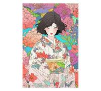 Jigsaw Puzzles for Adults 1000 PCS Kimono Girl with Flowers Jigsaw Puzzle Toy Wall Decor Analysis And Logic Challenging To Complete 1000 PCS