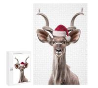 Jigsaw Puzzles for Adults 1000 PCS Kudu with Santa Hat Adult Puzzles Brain Teaser Game Presents for Women Gifts for Friends And Family 1000 PCS