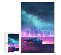 Jigsaw Puzzles for Adults 1000 PCS Neon Cityscape with Vintage Car Puzzles for Teenagers Precision Cutting Difficult And Challenge Birthday And Unique Gifts 1000 PCS