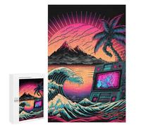 Jigsaw Puzzles for Adults 1000 PCS Neon Sunset Boombox Wave Jigsaw Relaxing Games Analysis And Logic Unique Birthday And Xmas Gifts 1000 PCS