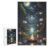 Jigsaw Puzzles for Adults 1000 PCS Night Lotus Pond with Fireboat Puzzle for Adults Relax Games Difficult Hard Gifts for Friends And Family 1000 PCS