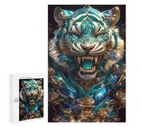 Jigsaw Puzzles for Adults 1000 PCS Ornate Teal And Gold Tiger Portrait Puzzle For Teenagerss But Fun And Humorous Wishlist with Santa Claus Unique Birthday And Xmas Gifts 1000 PCS