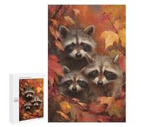 Jigsaw Puzzles for Adults 1000 PCS Raccoon Family in Autumn Leaves Puzzles for Teenagers Precision Cutting Difficult And Challenge Birthday And Unique Gifts 1000 PCS