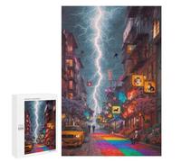 Jigsaw Puzzles for Adults 1000 PCS Rainbow Cityscape with Lightning Strike Puzzle for Adults Relax Games Difficult Hard Gifts for Friends And Family 1000 PCS