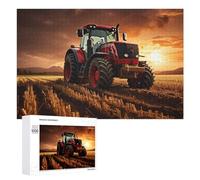 Jigsaw Puzzles for Adults 1000 PCS Red Tractor in Golden Field at Sunset -1 Puzzle for Adults Relax Games Difficult Hard Gifts for Friends And Family 1000 PCS