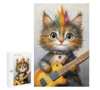 Jigsaw Puzzles for Adults 1000 PCS Rock Star Kitten with Guitar -2 Jigsaw Puzzles for Teenagers Improve Memory Train Your Brain And Hands Stress Reduction Gifts 1000 PCS