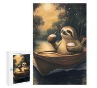 Jigsaw Puzzles for Adults 1000 PCS Sloth on A Boat with Cocktails Adult Puzzles Brain Teaser Game Presents for Women Gifts for Friends And Family 1000 PCS