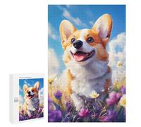 Jigsaw Puzzles for Adults 1000 PCS Smiling Welsh Corgi in Flowers Jigsaw Puzzle Family Game But Fun And Humorous Birthday Present, Gifts, 1000 PCS