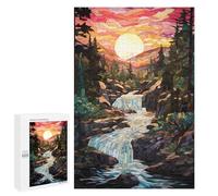 Jigsaw Puzzles for Adults 1000 PCS Stained Glass Waterfall Sunset Jigsaw Puzzles for Teenagers Improve Memory Train Your Brain And Hands Stress Reduction Gifts 1000 PCS