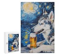 Jigsaw Puzzles for Adults 1000 PCS Starry Night Wolf with Beer Jigsaw Puzzles for Teenagers Improve Memory Train Your Brain And Hands Stress Reduction Gifts 1000 PCS
