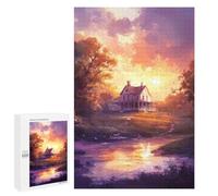 Jigsaw Puzzles for Adults 1000 PCS Sunset House by The River Adult Puzzles Brain Teaser Game Presents for Women Gifts for Friends And Family 1000 PCS