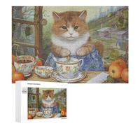 Jigsaw Puzzles for Adults 1000 PCS Tea Time with A Ginger Cat -1 Puzzle for Adults Relax Games Difficult Hard Gifts for Friends And Family 1000 PCS