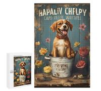 Jigsaw Puzzles for Adults 1000 PCS Vintage Puppy Bucket Poster Jigsaws for Adults Fun Games Perfect Decoration Challenging To Complete 1000 PCS