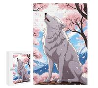 Jigsaw Puzzles for Adults 1000 PCS White Wolf in Cherry Blossoms Adult Puzzles Brain Teaser Game Presents for Women Gifts for Friends And Family 1000 PCS