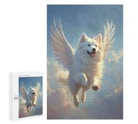 Jigsaw Puzzles for Adults 1000 PCS Winged Samoyed Dog Flying in Sky Samoyed Angel Heavenly Tribute Art Adult Puzzles Brain Teaser Game Presents for Women Gifts for Friends And Family 1000 PCS