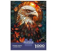 Jigsaw Puzzles for Adults 1000 Piece Abstract Eagle Stained Gl Adult Jigsaw Anti-Stress Toys Perfect Decoration Fun Activities at Home 70x50cm/1000pcs