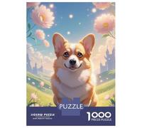 Jigsaw Puzzles for Adults 1000 Piece Adorable Corgi Dog with Spring Flowers - Cute Cartoon Style Dog Portrait Art Adult Jigsaw Anti-Stress Toys Perfect Decoration Fun Activities at Home 52x38cm/1000pc