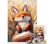 Jigsaw Puzzles for Adults 1000 Piece Adorable Fox Relaxing in Golden Wheat Fields Anti-Stress Toys Great Gift Relaxing Games Suitable for Desktop Decoration size 50x75cm