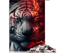 Jigsaw Puzzles for Adults 1000 Piece Adult Puzzles White Tigers of Red fire wooden puzzle for Adults and Kids Age 12 Years Up Puzzle Relax Puzzles Games Size: 50x75cm