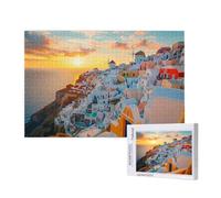 Jigsaw Puzzles for Adults 1000 Piece Aegean Sea Jigsaw Puzzles for Adults with Gift Box 75x50 cm, Wooden Puzzle Sunset Challenging Puzzle Games Home Decoration, for The Whole Family,p80t