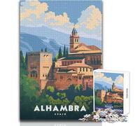 Jigsaw Puzzles for Adults 1000 Piece Alhambra Palace Spain Educational Games Pattern Assembly Educational Toy Size 38x52cm