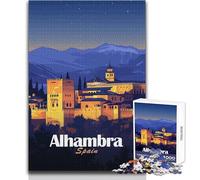 Jigsaw Puzzles for Adults 1000 Piece Alhambra, Spain at Night Educational Games Pattern Assembly Educational Toy Size 50x75cm