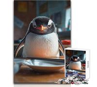 Jigsaw Puzzles for Adults 1000 Piece Angry Penguin at The Table Educational Family Game Perfect Decoration Great Gift Size 50x75cm