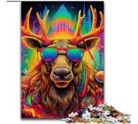 Jigsaw Puzzles for Adults 1000 Piece Animal Moose Made of Wood, Gift DIY Fun Suitable for Home Living Room Office Decoration 50x75cm for Family Interactive Game
