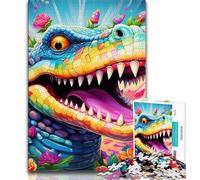 Jigsaw Puzzles for Adults 1000 Piece Animal Nile Crocodiles Puzzles for Teenagers,with Matching Poster And Trivia Sheet for Ages 14+ (size 75x50cm)