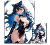 Jigsaw Puzzles for Adults 1000 Piece Anime Cat Girl in Black Latex Blue Series Collection Jigsaw Puzzles for Adults for Travel Lovers Couples Challenging Toy 1000 PCS(38x26cm)