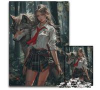 Jigsaw Puzzles for Adults 1000 Piece Anime Girl And The Wolf Jigsaw Puzzles for Adults Perfect for Teenagers & Home Decor 1000 PCS(38x26cm)