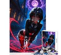 Jigsaw Puzzles for Adults 1000 Piece Anime Girl Casting Magic in Dark Alley Relax Games Tough Challenge Educational Toy with Fully Interlocking Randomly Shaped Pieces (38X26CM)