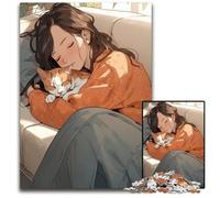Jigsaw Puzzles for Adults 1000 Piece Anime Girl Cat Cozy Jigsaw Puzzles for Adults Challenging Brain Teaser Relaxing Toy for Teenagers 1000 PCS(75x50cm)