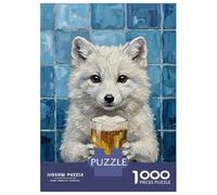 Jigsaw Puzzles for Adults 1000 Piece Arctic Fox with Beer Painting Puzzle for Adults Brain Teaser Game Difficult Hard Deal As Gifts for The Whole Family 70x50cm/1000pcs