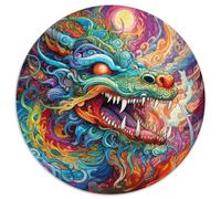 Jigsaw Puzzles for Adults 1000 Piece Art Flying Dragons Round Cardboard Jigsaw Challenging Brain Teaser for Teenagers,Perfect for Home Decor Or Gift (67.5x67.5cm)