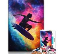 Jigsaw Puzzles for Adults 1000 Piece Astronaut Space Surfing Puzzles,Staycation Kill Time with Matching Poster And Trivia Sheet 75x50cm