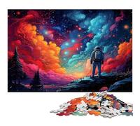 Jigsaw Puzzles for Adults 1000 Piece Astronaut Standing on Colorful Galaxy Paper Puzzle - Learning Educational Toys Family Games 1000 PCS(38x26cm)