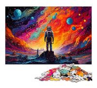 Jigsaw Puzzles for Adults 1000 Piece Astronaut Standing on Colorful Galaxy Wooden Puzzle - Learning Educational Toys Family Games 1000 PCS(75x50cm)