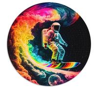 Jigsaw Puzzles for Adults 1000 Piece Astronaut Surfing Round Cardboard Jigsaw Challenging Brain Teaser for Teenagers,Perfect for Home Decor Or Gift (67.5x67.5cm)