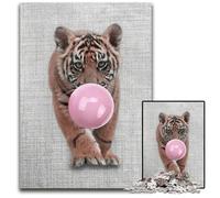 Jigsaw Puzzles for Adults 1000 Piece Baby Tiger Pink Gum Poster Puzzles for Adults Home Activity for Holidays Birthdays And Family Game Nights 1000 PCS(75x50cm)