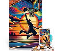 Jigsaw Puzzles for Adults 1000 Piece Basketball sunset pop art Stressabbau Lustige Aktivitäten für zu Hause, Geburtstagsgeschenk, Reisegeschenk,75x50cm