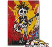 Jigsaw Puzzles for Adults 1000 Piece Basquiat-style Skull Playing Guitar Educational Games Home Decoration Educational Game for Birthday, Chrismas 26x38cm