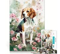 Jigsaw Puzzles for Adults 1000 Piece Beagle Dog Flowers Seamless Fit Art Mind Game Gift Slow Game Play Christmas Art Gift (50x75cm)